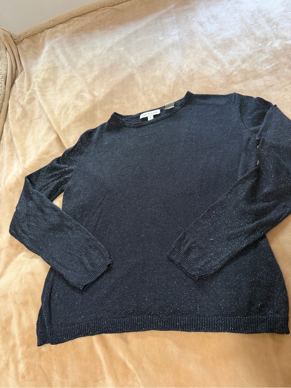 Ann Taylor Black Teal Sparkle Crewneck Silk Sweater Women’s Small